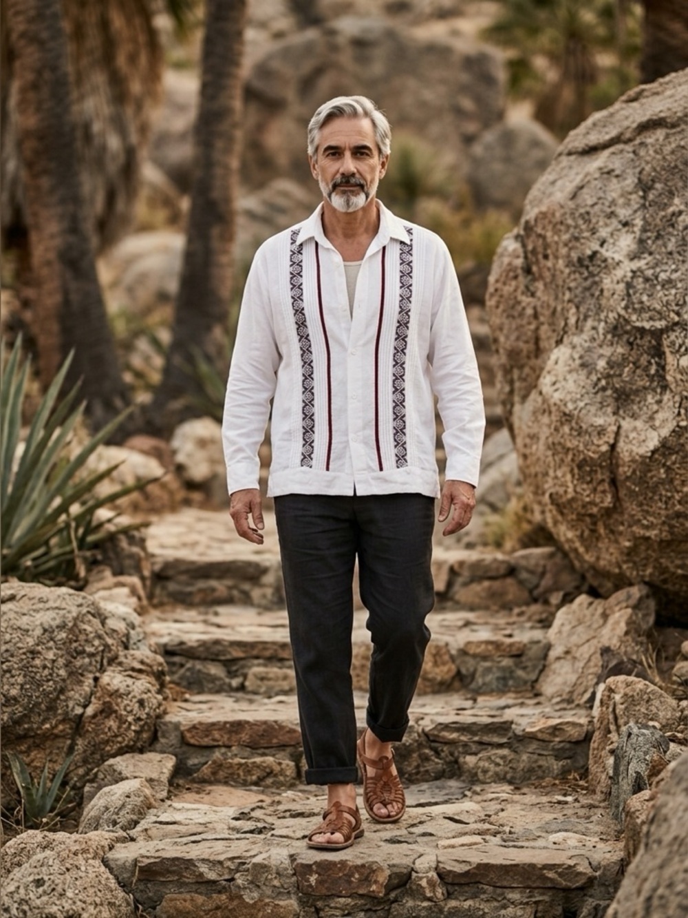 Men's White Embroidered Button Down Shirt
